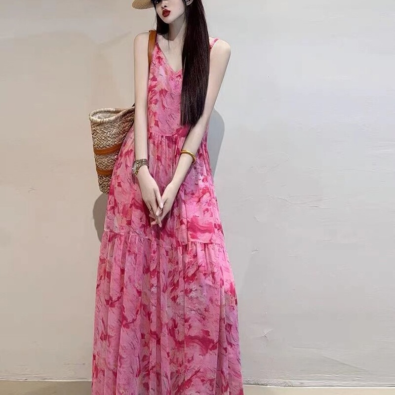 Super Fairy-Like and Elegant Vacation-Style Chiffon Slip Dress with a Large Hem, Lazy and Sweet Ankle-Length Dress, Very Fairy-Like Dress for Sanya Super Fairy-Like and Elegant Vacation-Style Chiffon Slip Dress with a Large Hem, Lazy and Sweet Ankle-Length Dress, Very Fairy-Like Dress for Sanya