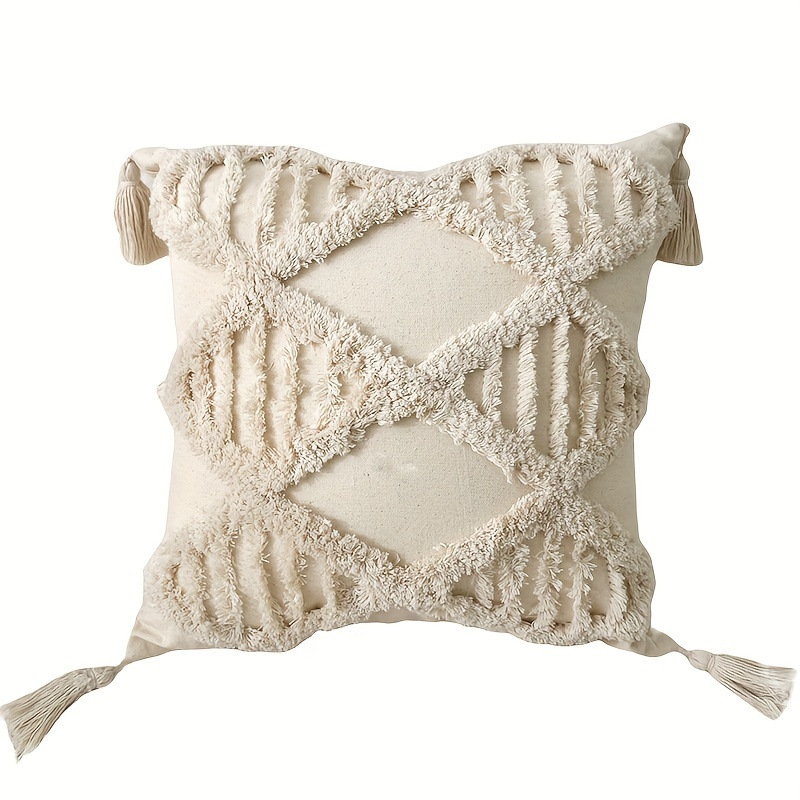 Cream lienzo bordado funda de almohada estilo nórdico ligero lujo cojín de sofá geométrico decoración de hoteles residencial funda de almohada