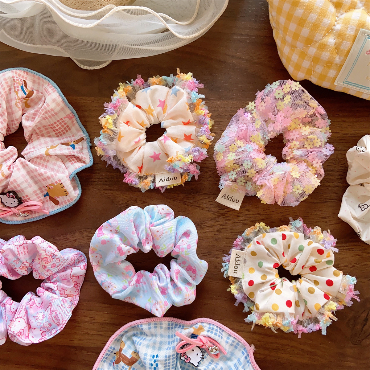 New Korean-style Fabric Hair Ties For Children, Sweet Lace Ponytail...