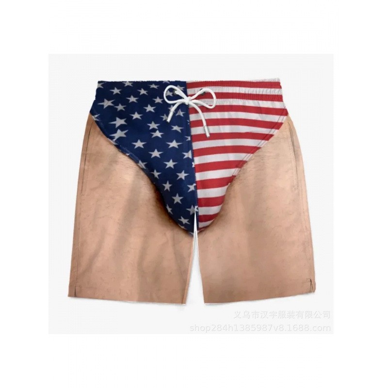 New cross-border personalized and fun men's 3D patriotic print loose beach shorts for vacation and leisure, foreign trade shorts available for dropshipping