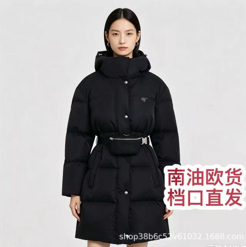 【Nanyou Weiwei High-End Women's Clothing】26 New Style Elegant Elastic Waist Hooded Mid-Length Down Jacket