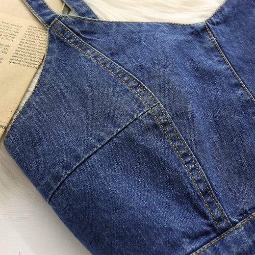 Denim suspender vest for women chic fashion short strap design slim fit beautiful back outer layering top summer