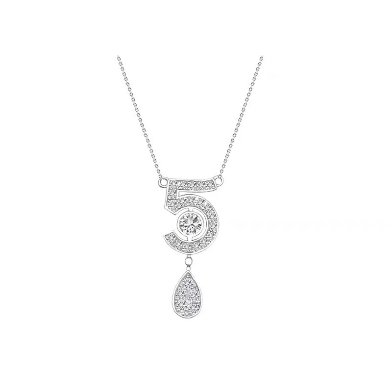 Xiangjia High Version 925 Silver Digital 5 Full Diamond Pendant Necklace Women's Light Luxury Elegant High Sense 5 Word Full Diamond Earrings