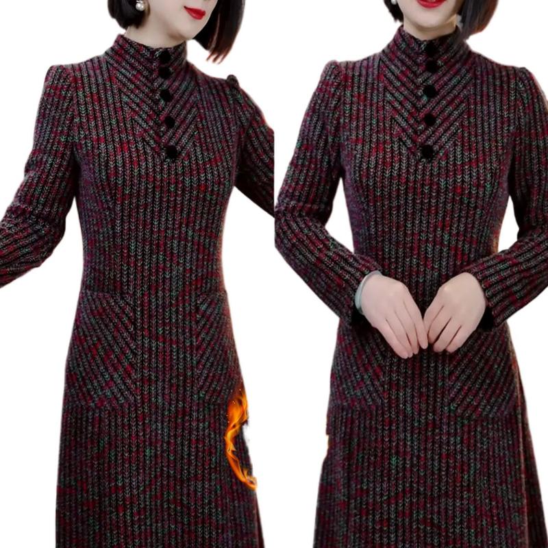 ファッション2024年夏のお姉さん風私服名媛女装長袖半高襟a字スカートワンピース|undefined