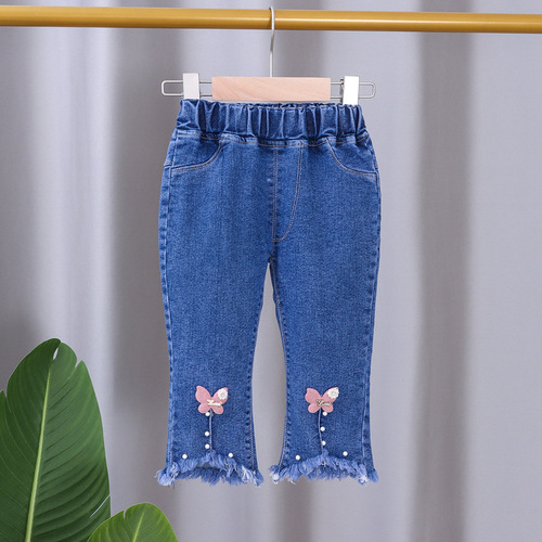 2024 New Spring and Autumn Children's Jeans Flared Pants Girls Fashionable Pants Spring Clothes Children's Casual Pants