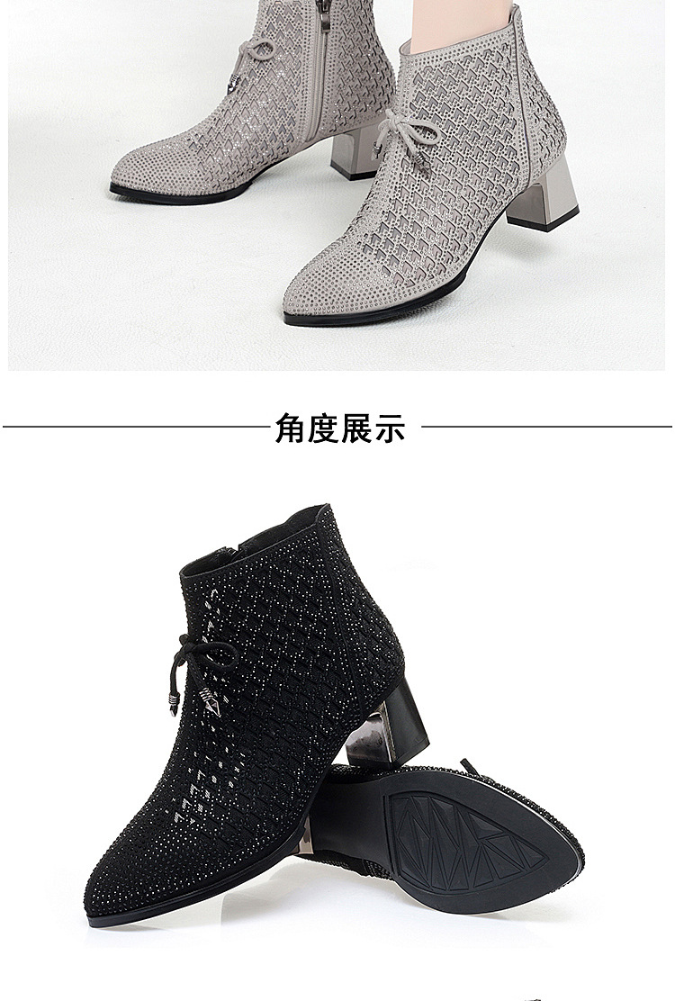Boot nữ cổ thấp gót thô vải lưới thoáng khí mùa hè — Xám be chi tiết 15