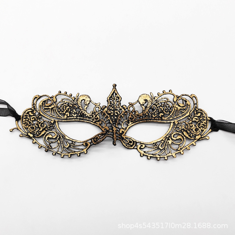 Máscaras de perforación de encaje de oro y plata transfronterizas, máscaras de fiesta de baile de maquillaje de damas con cara gruesa