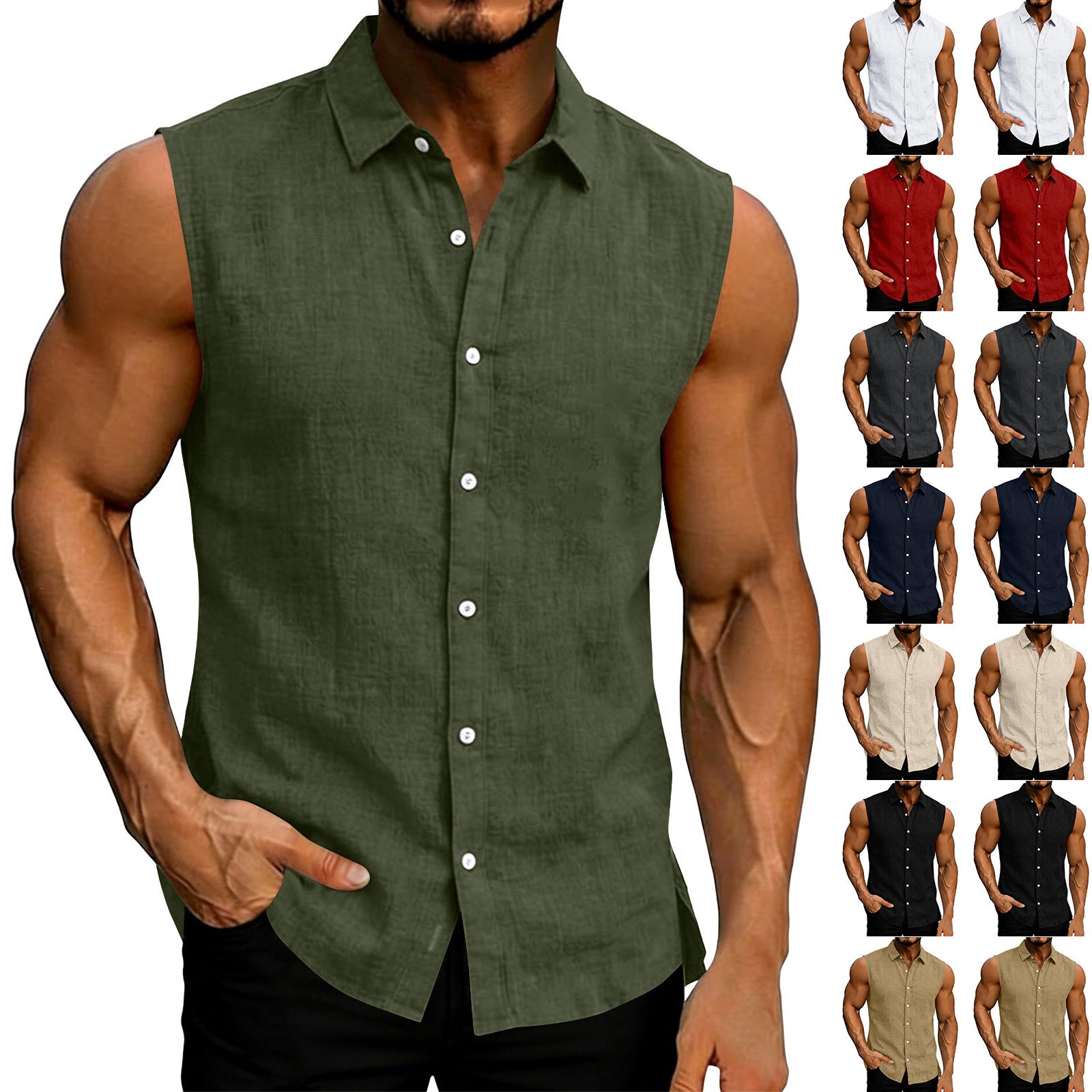 2026 Cross-border Plus Size Cardigan Men's Retro Solid Color Vest Shirt Men's Loose Sweatshirt T-shirt