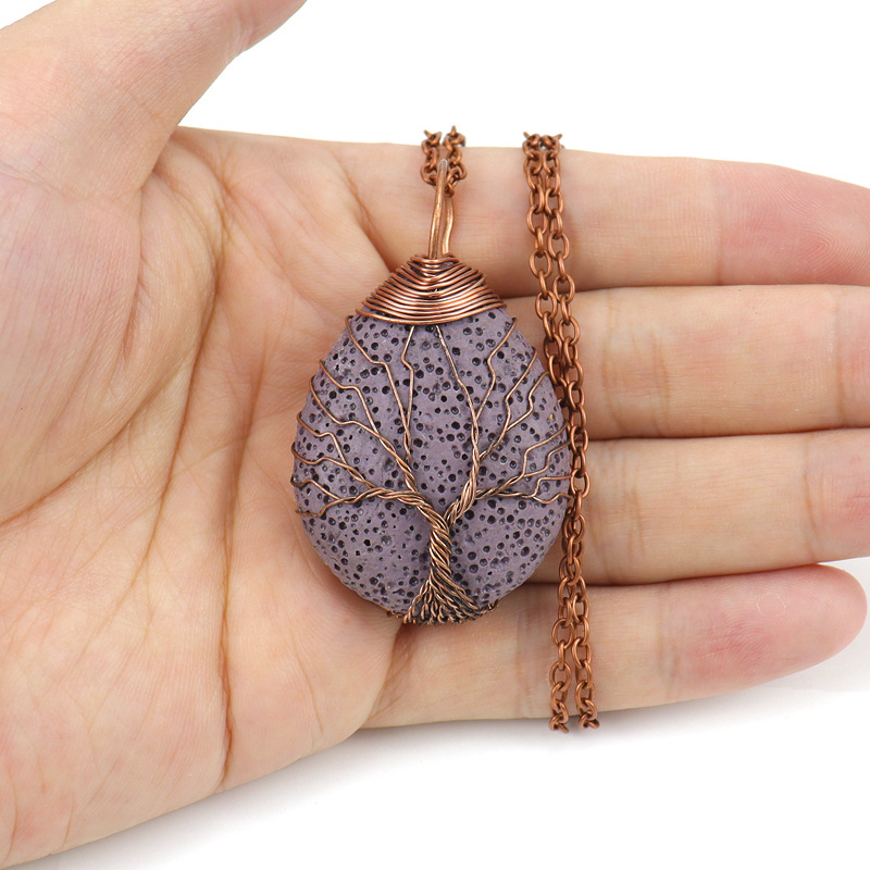 Retro Leaf Alloy Plating Volcanic rock Pendant Necklace 1 Piece