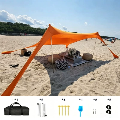 Camping, Seaside Sunshade Outdoor Tent, Avtomobil yan çətirləri - orange-2-aluminum-pole-200160150cm