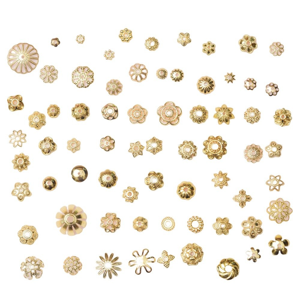 18K oro envuelto color preservando flor titular hueco flor sombrero perlas accesorios diy pulsera hecha a mano material de cuentas espaciador al por mayor