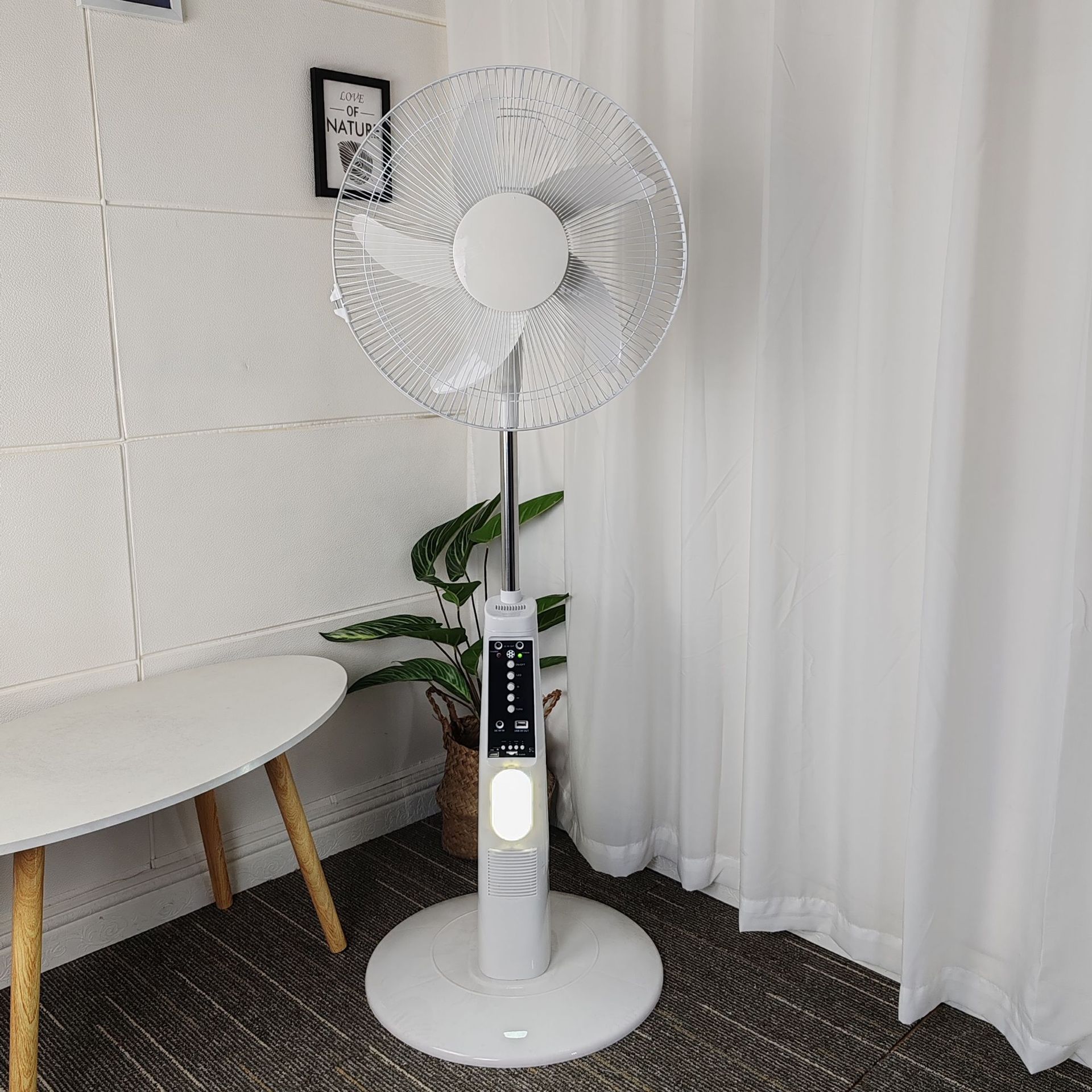 Ventilador vertical recargable de 16 pulgadas, motor sin escobillas, reproductor de música, radio, ventilador de panel solar MP3