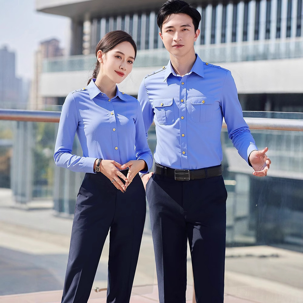 파란색 셔츠 남성용 긴팔 철도 버튼