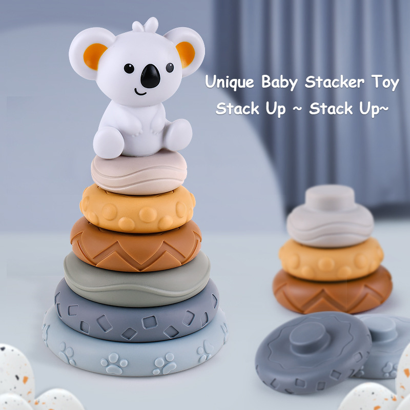 New product stacking cups soft rubber balls rainbow ring stacking fun squeeze baby blocks toy set