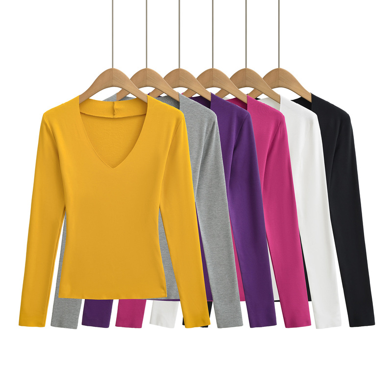 Versatile Basic Brushed Retro Long-Sleeved T-Shirt for Women, Autumn and Winter Tight-Fitting Inner Layering Sexy Bottoming Shirt Sexy Top