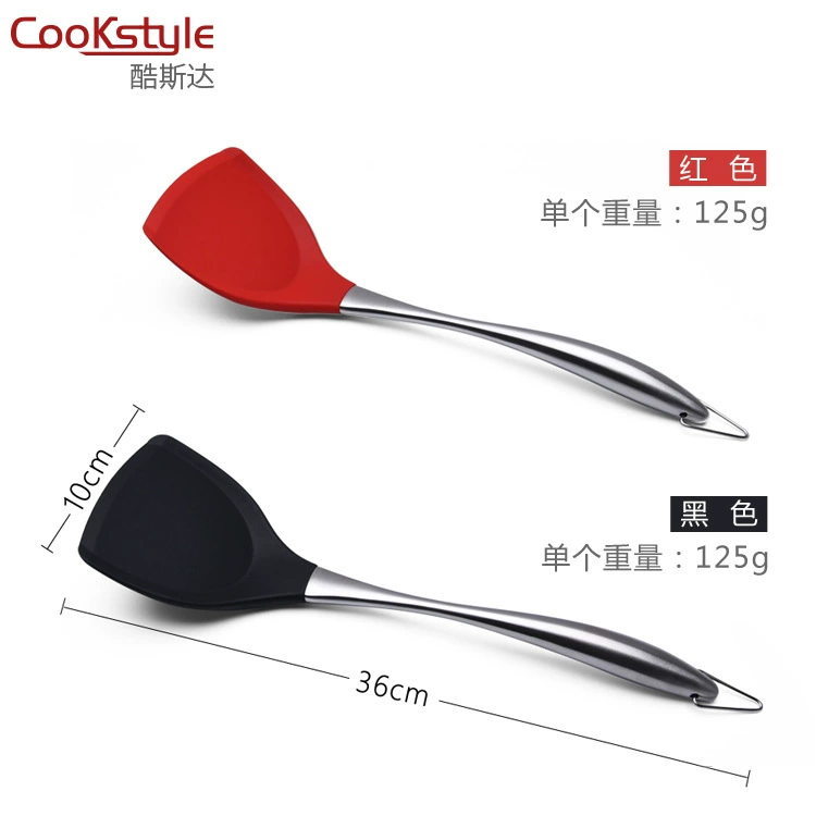 Силиконовая кухонная лопатка CookStyle, нержавеющая сталь, усиленная толстая, термостойкая (чёрная)