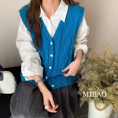 韩系单排扣麻花针织马甲背心女秋季新款宽松软糯叠穿开衫毛衣外套