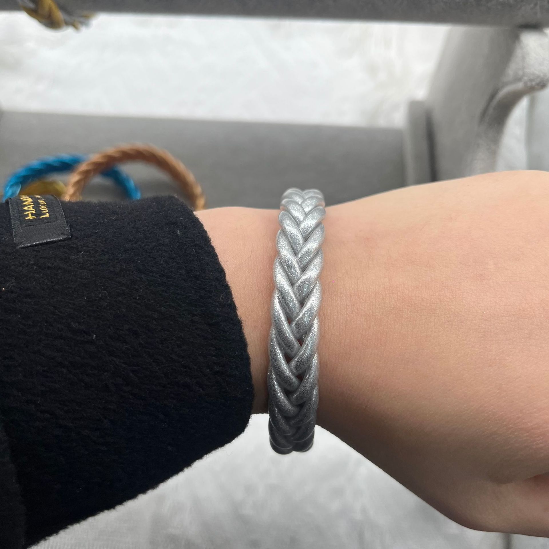 Silica Gel Material Simple Style Solid Color Silica Gel Braid Unisex Wristband