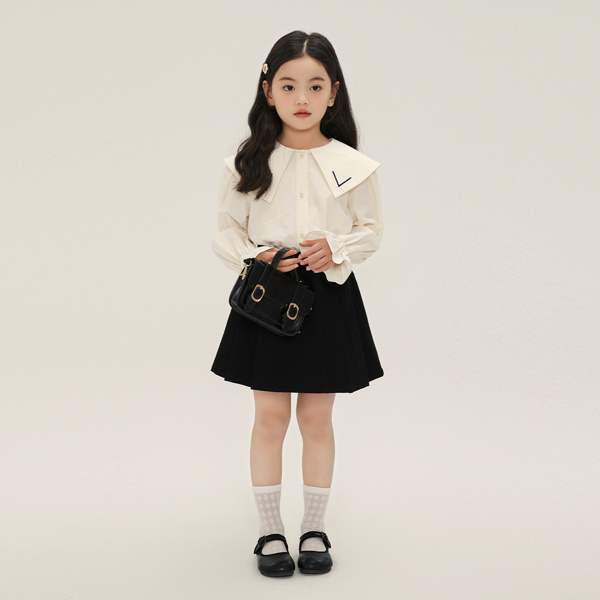 Estilo coreano dulce estilo solapa puff manga camisa de las niñas 2024 primavera nuevos niños todo-fósforo color sólido bebé camisa