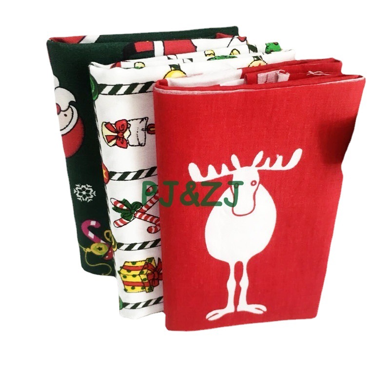 3片圣诞新年DIY手工斜纹 拼布布组50*50cm全棉布头christmas