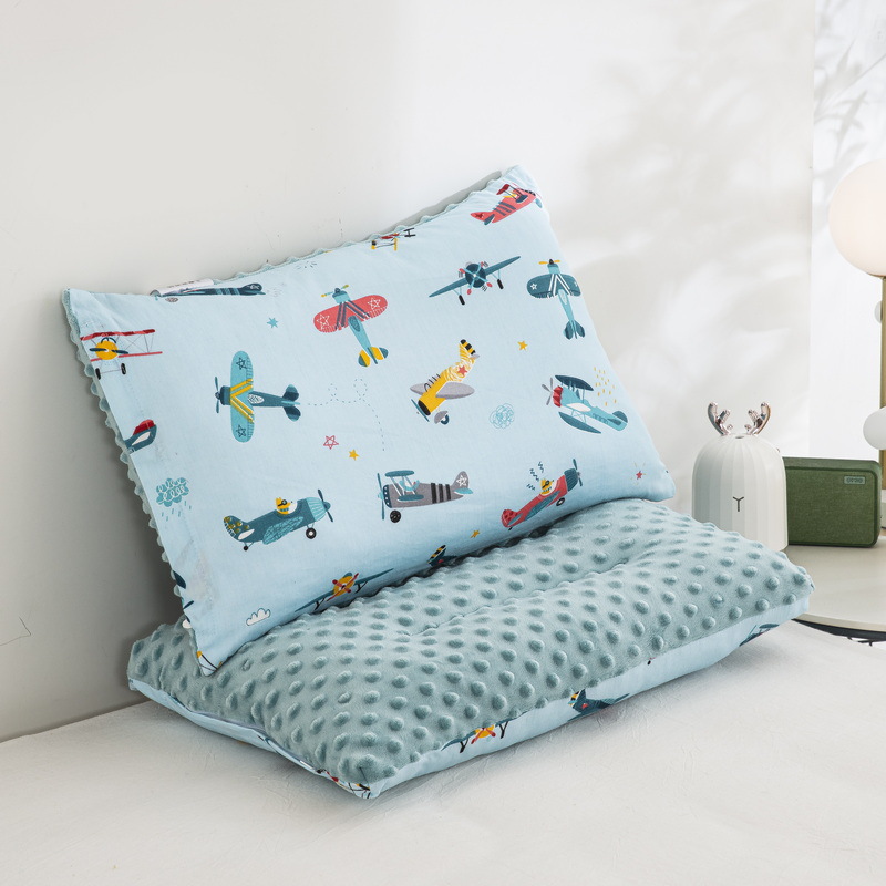 Almohada para niños de jardín de infantes AB cara Almohada de terciopelo de guisantes de algodón Almohada de almohada desmontable para niños de uno a diez años
