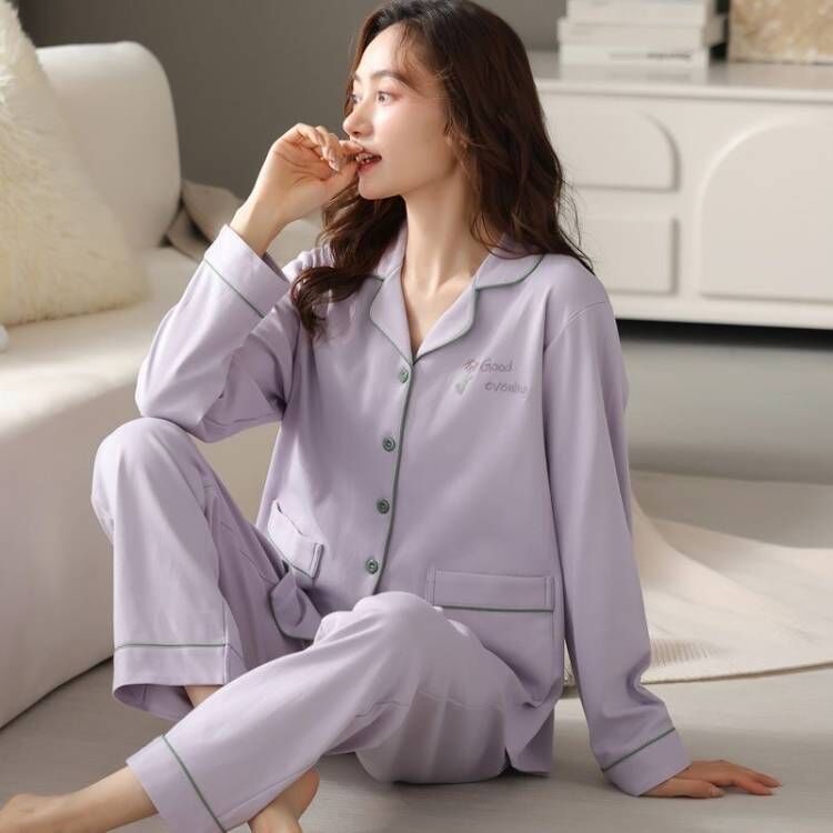 Traje % Pijama de algodón de manga larga impresa casual suelta primavera y otoño delgada ropa de aire acondicionado ropa para el hogar se puede usar fuera