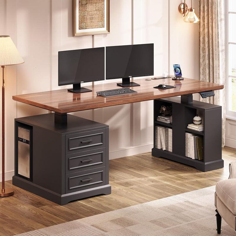 Farmhouse Height-Adjustable Electric Lift Table Computer Desk Office Desk