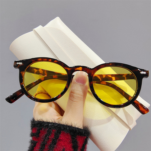 High-end Korean-style Instagram women's retro round-frame colored personalized slimming sunglasses couple's sun glasses