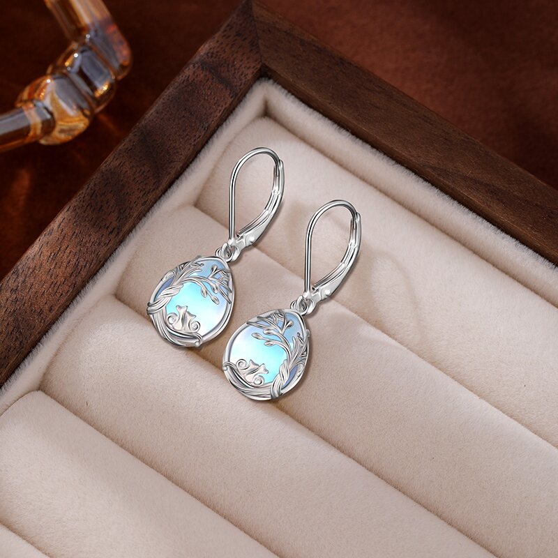 925 plata esterlina árbol de vida pendientes de piedra de luna pendientes de joyas transfronterizas para mujeres nichos europeos y estadounidenses de alta calidad pendientes de pendientes