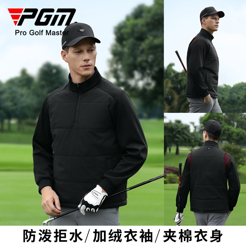 Pgm 2025 Golf Clothing Men's Autumn and Winter Waterproof Fleece-Lined Clothes Tops Warm Quilted Cotton Jackets