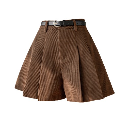 Corduroy shorts for women's autumn and winter outerwear pants 2025 new style high-waist a-line wide-leg pants casual pants women's pants culottes