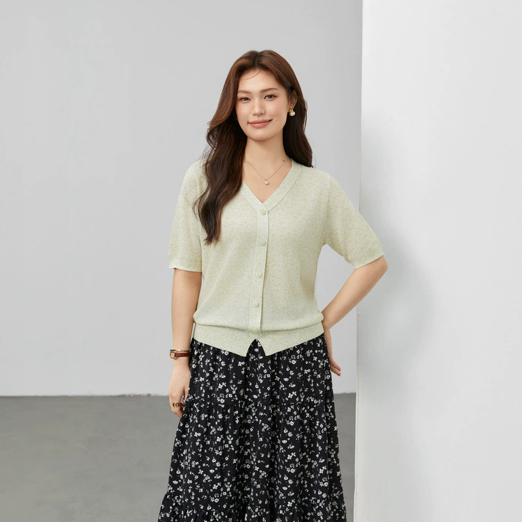 [Сакура канцелярские принадлежности] Ленивый ветер с V-образным вырезом с короткими рукавами трикотажный кардиган