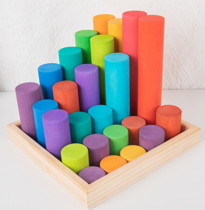 Bloques de construcción de arco iris para niños de madera juguetes bebé color cognición educación infantil altura apilamiento 3-10 años Juguetes