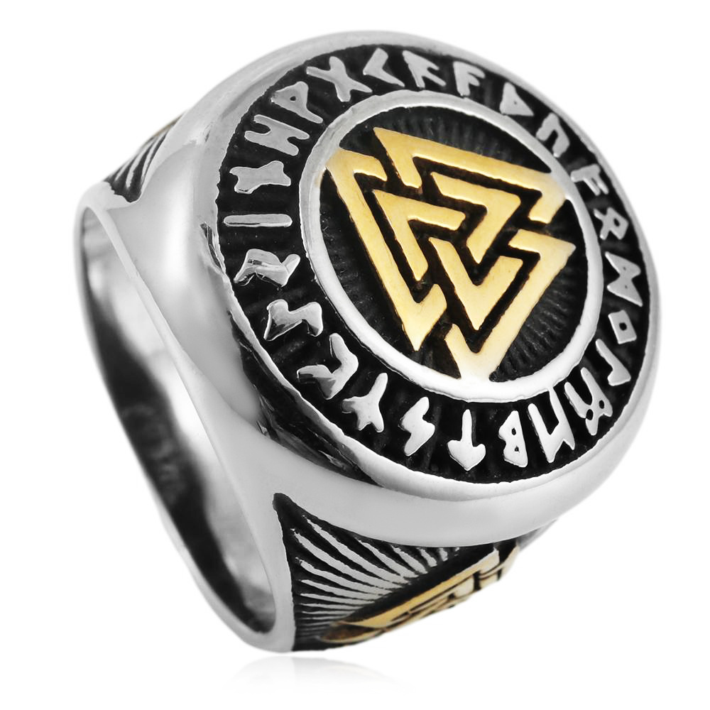 European and American retro style titanium steel men's Celtic wedding ring Viking Nordic triangle symbol ring manufacturers batch