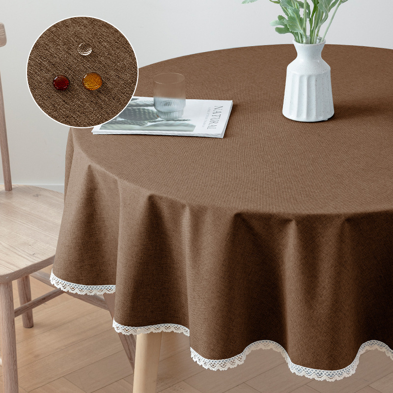 Large Round Table Imitation Cotton and Linen Round Tablecloth Waterproof and Oil-proof Hotel ins Style Dining Tablecloth Restaurant Dirty-resistant Tablecloth Customization