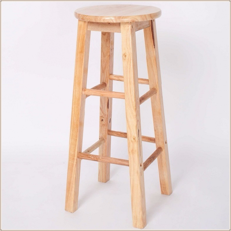 Solid Wood High Stool High Chair Natural Wood Color High Stool Durable Stall Booster Stool Restaurant Round Lemon Tea
