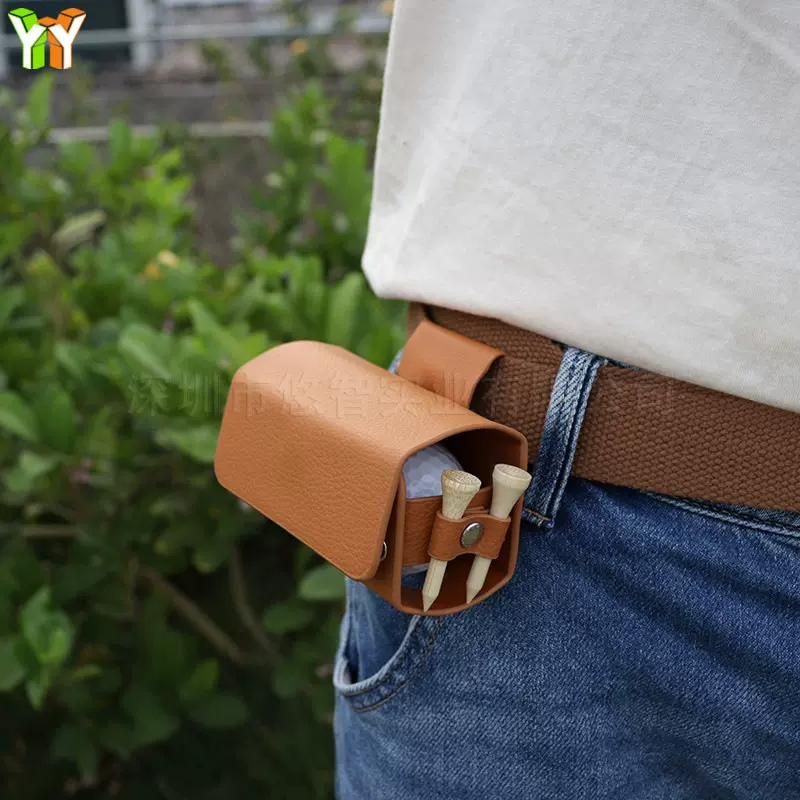 现货横款皮革高尔夫球包挂腰款Golf小球收纳包迷你高尔夫球保护袋