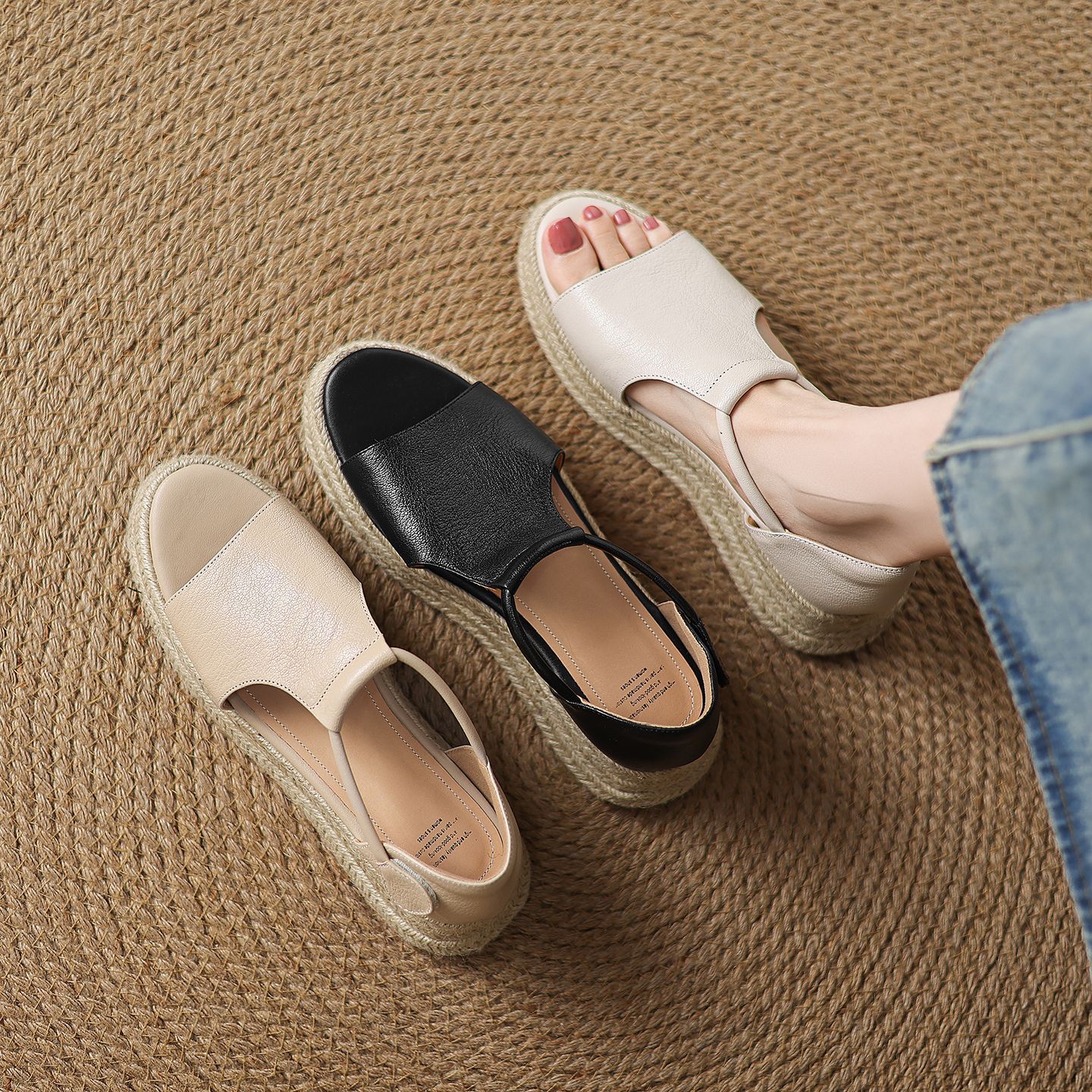 Fashionable straw comfortable casual sandals platform open toe wedge…