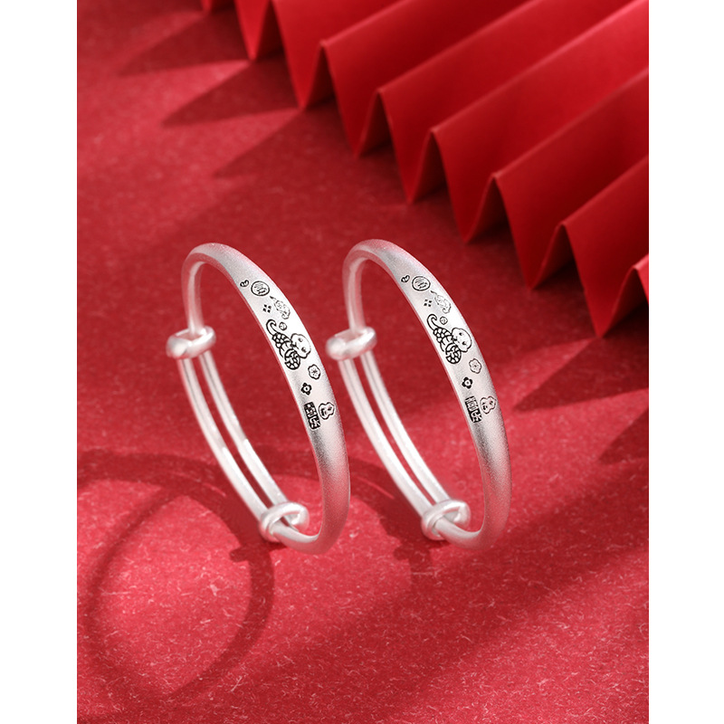 Año de la serpiente, brazalete de plata para bebés, brazalete de plata para bebés