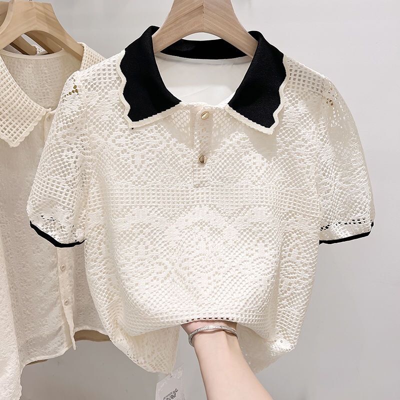 French Style Chic Vintage Hollow Lace Shirt Women's Summer New Fashion Stylish Age-reducing Design Sense Top