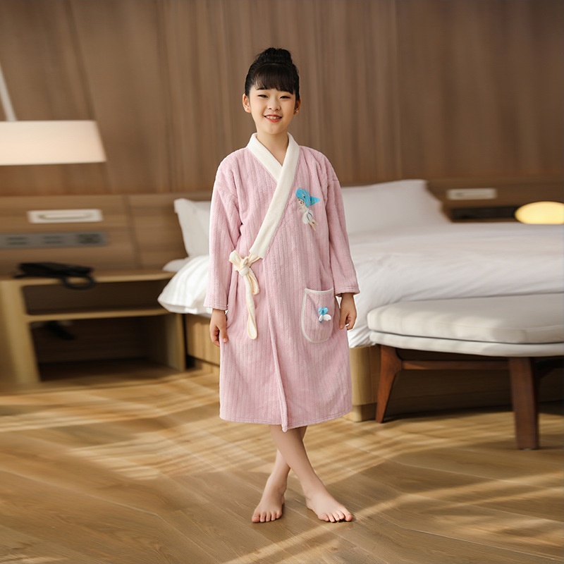 儿童浴袍男女孩游泳洗澡斗篷米兰绒比纯棉吸水可穿浴巾大童专用长