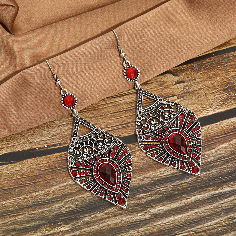 Red, Green, Blue, Black Color Fashion New Water Drop Hollow Metal Alloy Earrings
