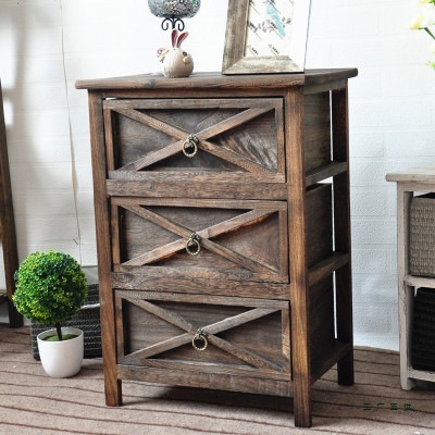 Mayorista retro madera maciza moderna simple 40CM mesita de cabecera estilo pastoral americano tela de caña almacenar armario de almacenamiento completo