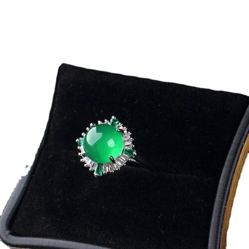 Natural green chalcedony ancient gold ring Imperial green chalcedony inlaid women's ring Blue chalcedony pink chalcedony inlaid women's ring jade