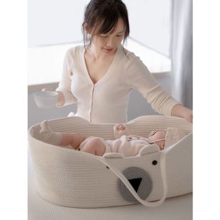 Portable Woven Basket for Outings, Car-Mounted Ins-Style Sleeping Bed, Korean-Style Woven Basket, Portable Handmade Newborn Baby Infant