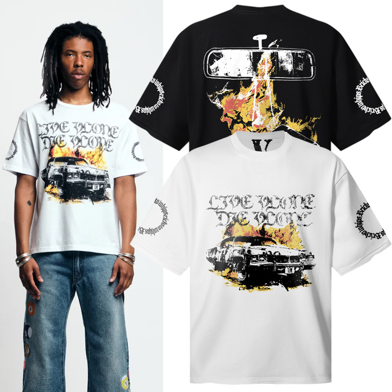 Vlone Crazy Oil Painting Monet Big V American Trendy Brand Summer Loose Men's Half-Sleeved Boys' Short-Sleeved T-Shirt