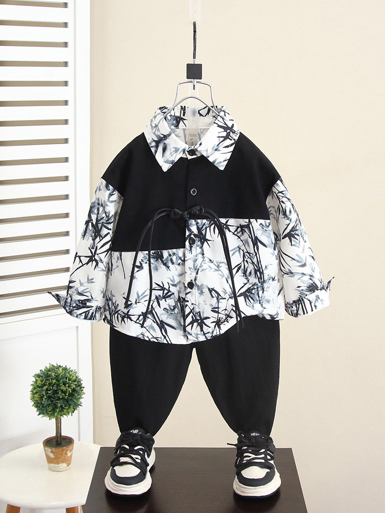 6056 Hanfu Boys Otoño Estilo chino 2024 Nuevos niños Primavera y otoño Nuevo traje chino Tang Traje de otoño para bebés Traje antiguo