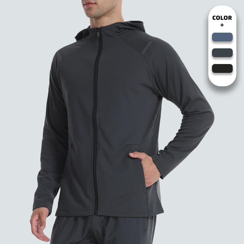 Chaqueta deportiva al aire libre de los hombres de primavera y otoño montañismo a prueba de viento con capucha fitness correr ropa cremallera cardigan de secado rápido de manga larga superior