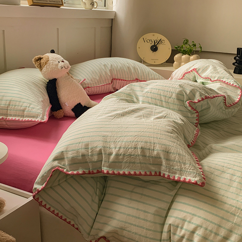 2025 nuevo traje de cuatro piezas de algodón lavado 100% algodón para madres y bebés, sábanas de edredón de algodón, sábanas de tres piezas, sábanas de dormitorio