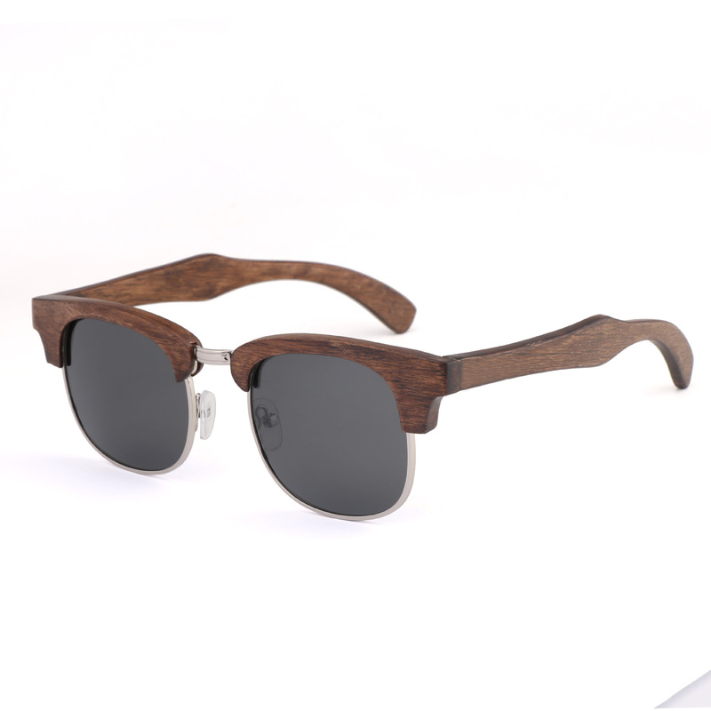 2021 frame Oval new bamboo glasses retro men and women polarized sunglasses cross-border spot